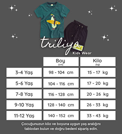 Triliya Pamuklu Unisex Çocuk Kapri Takımı (Cepli & Kordonlu, 3-12 Yaş)