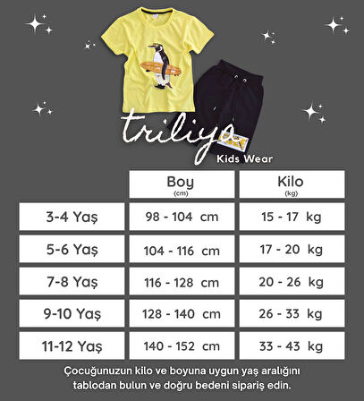 Triliya Pamuklu Unisex Çocuk Kapri Takımı (Cepli & Kordonlu, 3-12 Yaş)