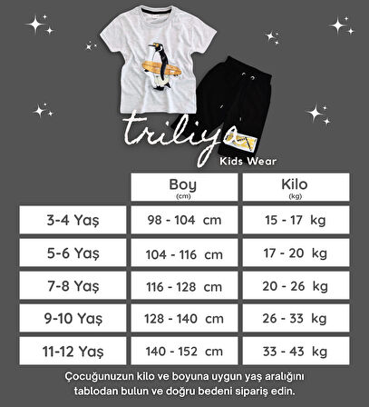 Triliya Pamuklu Unisex Çocuk Kapri Takımı (Cepli & Kordonlu, 3-12 Yaş)