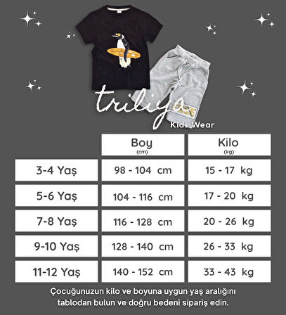 Triliya Pamuklu Unisex Çocuk Kapri Takımı (Cepli & Kordonlu, 3-12 Yaş)