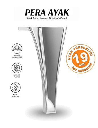 Pera 19 cm Krom Mobilya Koltuk Yatak Odası Tv Ünitesi Dolap Konsol ve Sehpa Ayağı