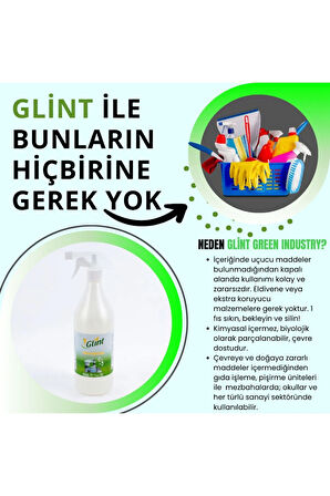 Glint  Green Industry 6 X 1 Lt. %100 Bitkisel Halı Döşeme Tül Perde Vegan Küf Temizleyici