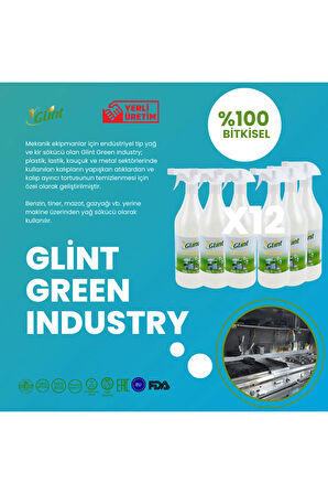 Glint  Green Industry 12 X 1 Lt Çok Amaçlı %100 Bitkisel Mutfak Ocak Ağır Yağ Kir Temizleyici Sprey