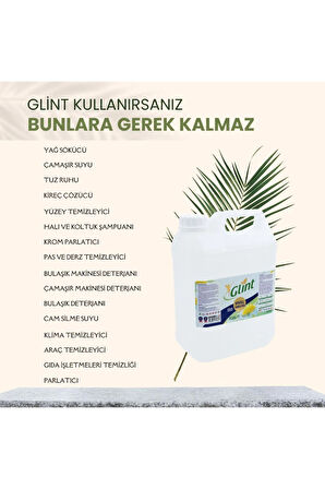 Glint  5 Lt 2 X 1 Litre %100 Bitkisel Bitkisel Banyo Ve Mutfak Temizleyici Yağ Sökücü Kireç Çözücü