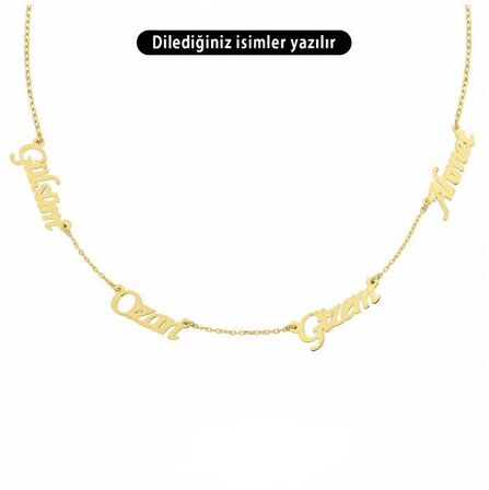 4 Dört İsimli Gümüş Aile Kolyesi