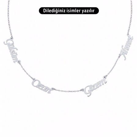 4 Dört İsimli Gümüş Aile Kolyesi