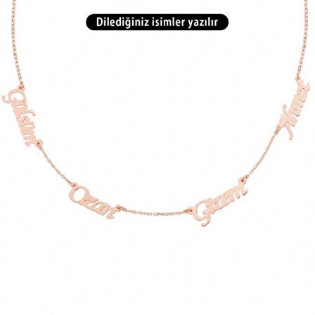 4 Dört İsimli Gümüş Aile Kolyesi