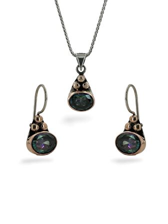 El Üretimi Mistik Topaz Taşlı Otantik 925 Ayar Gümüş Set Takım