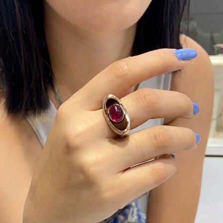 Lal Garnet Granat Taş El Üretim Üst Kalite Otantik 925 Gümüş Yüzük
