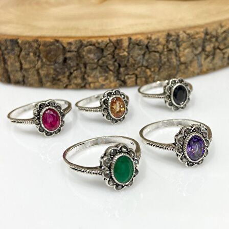 Minik Siyah Taşlı Markazit Otantik 925 Gümüş Yüzük