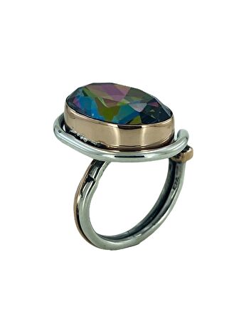 Oval Mistik Topaz Otantik El Üretim Özel Tasarım Gümüş Yüzük