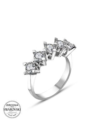 Sertifikalı Swarovski Taşlı Beştaş 925 Gümüş Yüzük