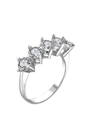 Sertifikalı Swarovski Taş Beştaş 925 Gümüş Yüzük