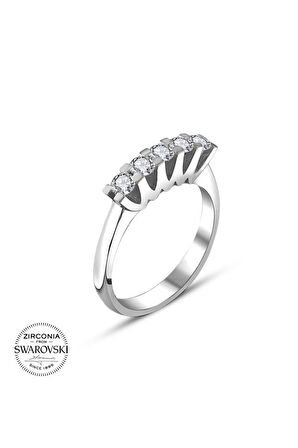 Sertifikalı Swarovski Beş Taş 925 Gümüş Yüzük