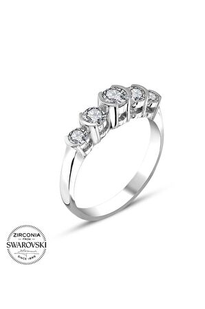 Sertifikalı Swarovski Beş Taş 925 Gümüş Yüzük