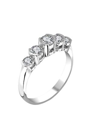 Sertifikalı Swarovski Beş Taş 925 Gümüş Yüzük