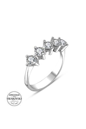 Sertifikalı Swarovski Beş Taş 925 Gümüş Yüzük