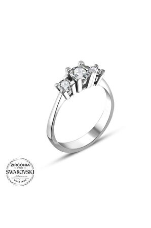 Sertifikalı Swarovski Tria 3 Üç Taş 925 Gümüş Yüzük