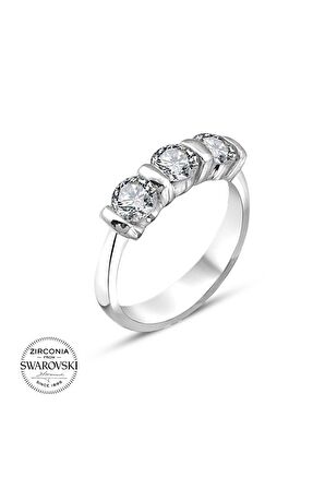 Sertifikalı Swarovski Tria 3 Üç Taş 925 Gümüş Yüzük
