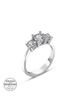 Sertifikalı Swarovski Tria 3 Üç Taş 925 Gümüş Yüzük