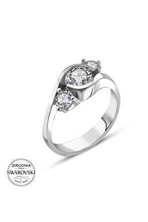 Sertifikalı Swarovski Tria 3 Üç Taş 925 Gümüş Yüzük