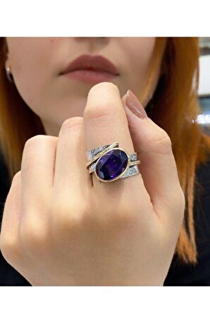 Otantik El Üretim Özel Tasarım Ametist Taş 925 Gümüş Yüzük