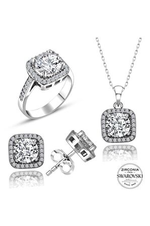 Sertifikalı Baget 3.00 Carat Swarovski  925 Gümüş Set Takım