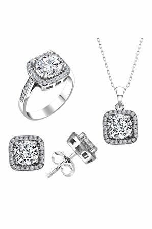 Sertifikalı Baget 3.00 Carat Swarovski  925 Gümüş Set Takım