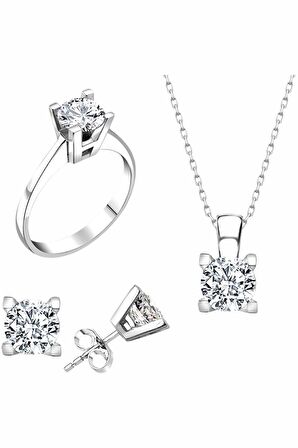 Sertifikalı Swarovski Tektaş 925 Gümüş Set Takım
