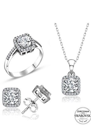 Sertifikalı 2.00 Baget Swarovski Taşlı 925 Gümüş Set Takım