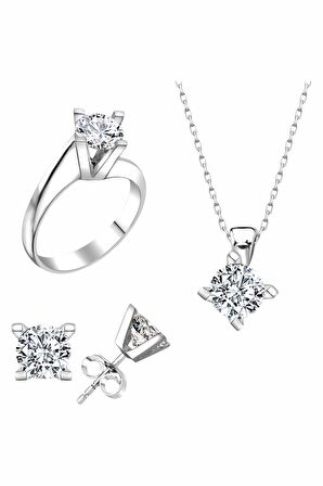 Sertifikalı Swarovski Taş Sarmaşık Tek Taş 925 Gümüş Set Takım