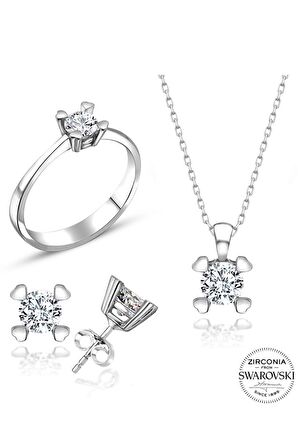 Sertifikalı Swarovski Tektaş Minik zarif 925 Gümüş Set Takım