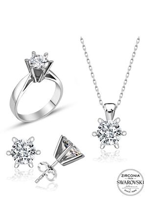 Sertifikalı Swarovski Tektaş Özel Model 925 Gümüş Set Takım