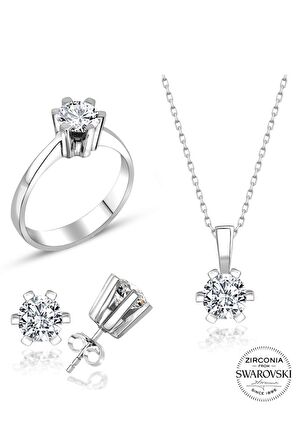 Sertifikalı Swarovski Tektaş Özel Tasarım 925 Gümüş Set Takım