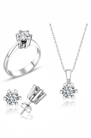 Sertifikalı Swarovski Tektaş Özel Tasarım 925 Gümüş Set Takım