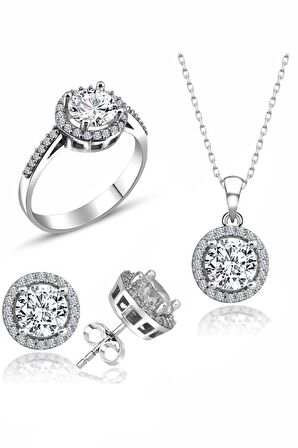 Sertifikalı Swarovski Özel Modeli Tektaş 925 Gümüş Set Takım