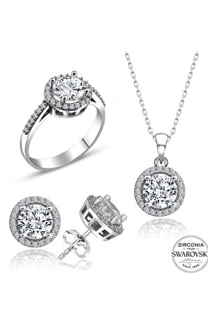Sertifikalı Swarovski Özel Modeli Tektaş 925 Gümüş Set Takım