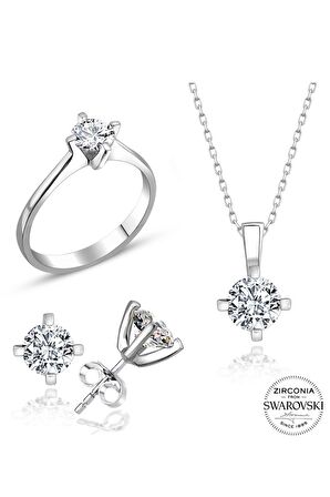 Sertifikalı Swarovski 3 mm Tek Taş 925 Gümüş Set Takım