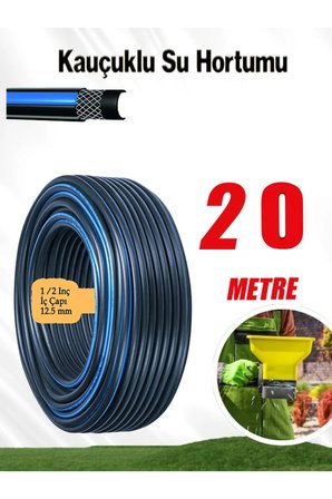 Termo Kauçuklu Bahçe Hortumu 20 Metre Dayanıklı 3 Katlı Sağlam Su Sulama Yıkama Hortum 12.5 mm 1/2"s