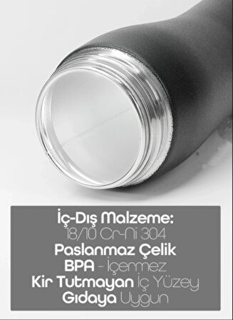 Komple Paslanmaz Çelik Matara Pipetli Mat Renk Spor Matarası Suluğu 304 Çelik Suluk Siyah 1158