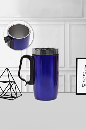 Mavi Spiralli Ajanda & Roller Kalem & Kulplu Çelik Termos & Kutulu Mum & Lavi Çikolata Hediye Seti