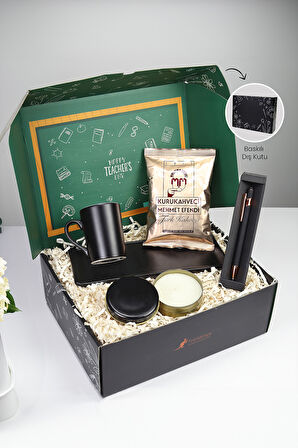 Siyah Metal Kutulu Mum & Siyah Türk Kahvesi Fincanı & Türk Kahvesi & Tükenmez Kalem Hediye Seti