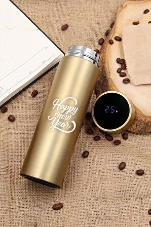 Dereceli Termos & Happy New Year Kupa & 2'li Baston Şeker & Mini Çam Ağacı & Godiva Çikolata