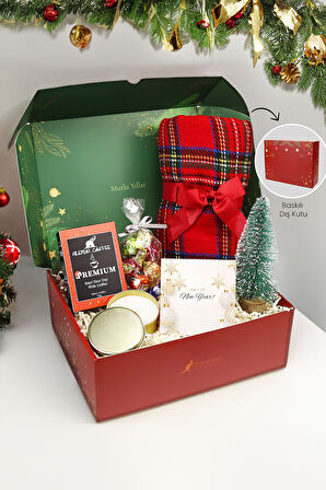Kalın Şal  & Mini Çam Ağacı & Çikolata & Kutulu Mum & Filtre Kahve Seti
