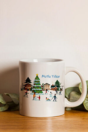 Yılbaşına Özel Baskılı Kupa & Alerya Kahve & Mum & Çam Ağacı & Godiva Çikolata Hediye Seti