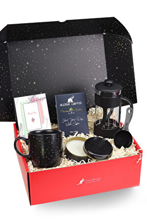 French Press & Kupa & Mum & Filtre Kahve Hediye Kutusu