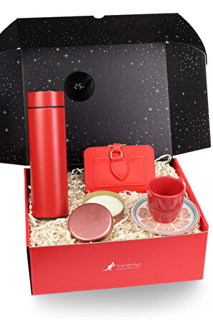 Termos & Kırmızı Fincan & Cüzdan & Mum Hediye Kutusu