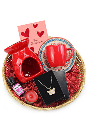 Kolye & Buhurdanlık Ve Esansı & Kahve Fincanı Hediye Sepeti