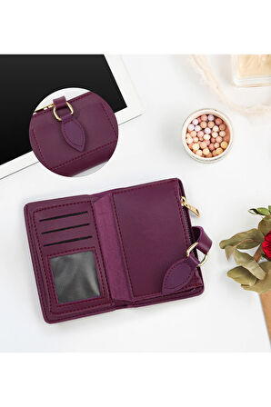 Mor Cüzdan & Sukulent & Fular & Rose Ayna Hediye Seti