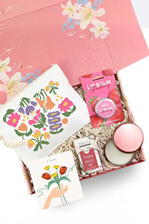 Bez Çanta & LipBalm & Rose Mum & Sabun Hediye Seti